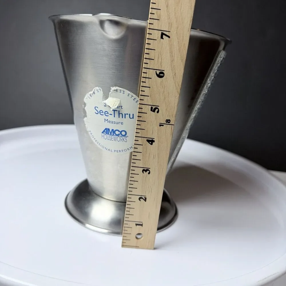 Vintage AMCO Houseworks See-Thru Measure 2 Qt Stainless Steel Measuring Cup 8362
